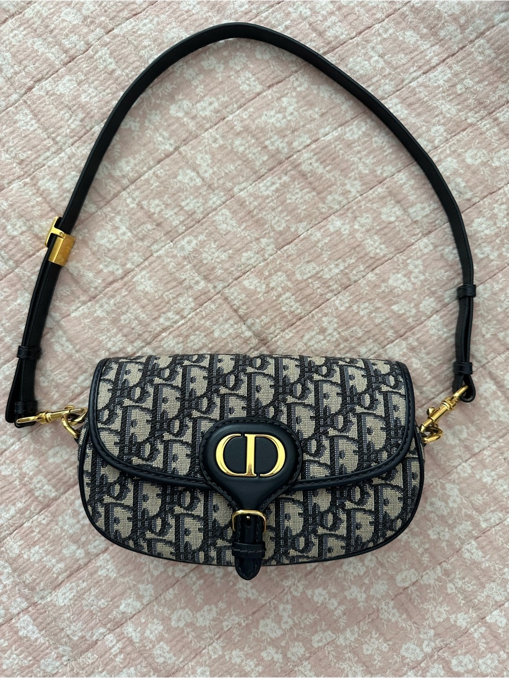 Dior Blue and Cream Monogram Saddle Shoulder Bag with Gold Hardware